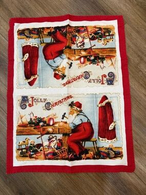 Williams Sonoma Vtg Santa Workshop Christmas Linen Cotton Napkin Italy Tea Towel